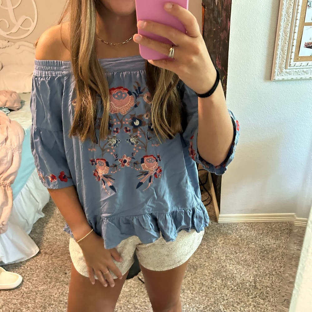 off the shoulder embroidered top